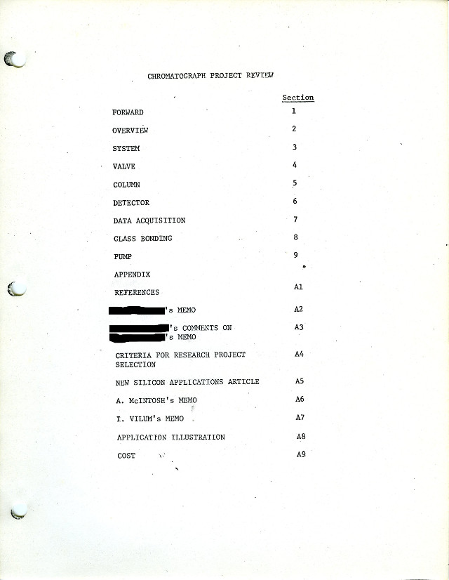 Chromatograph Project Review Table of Contents